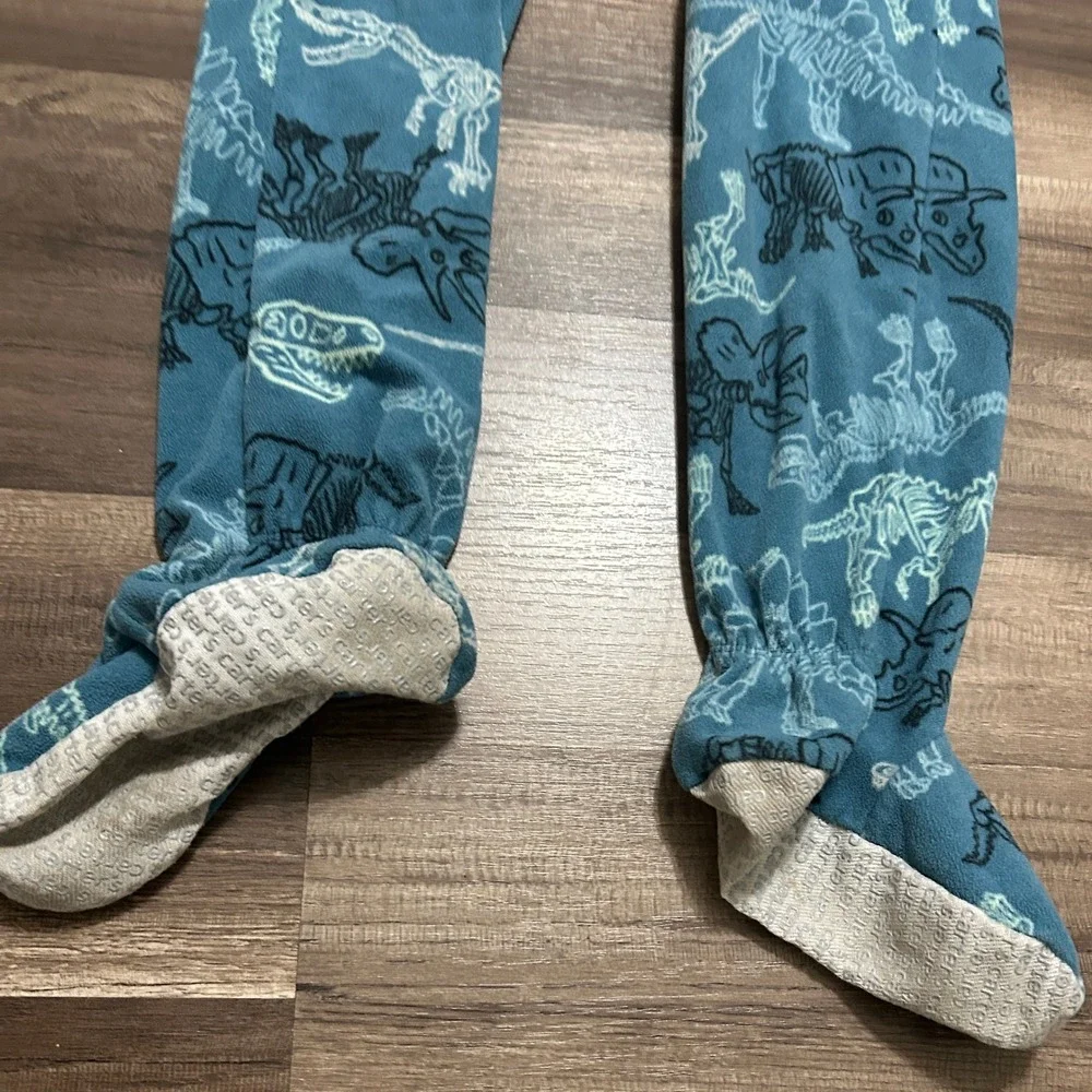 Carter's Footed Pajamas Kids 7 Blue Dinosaur Skeleton Fleece Sleeper One Piece